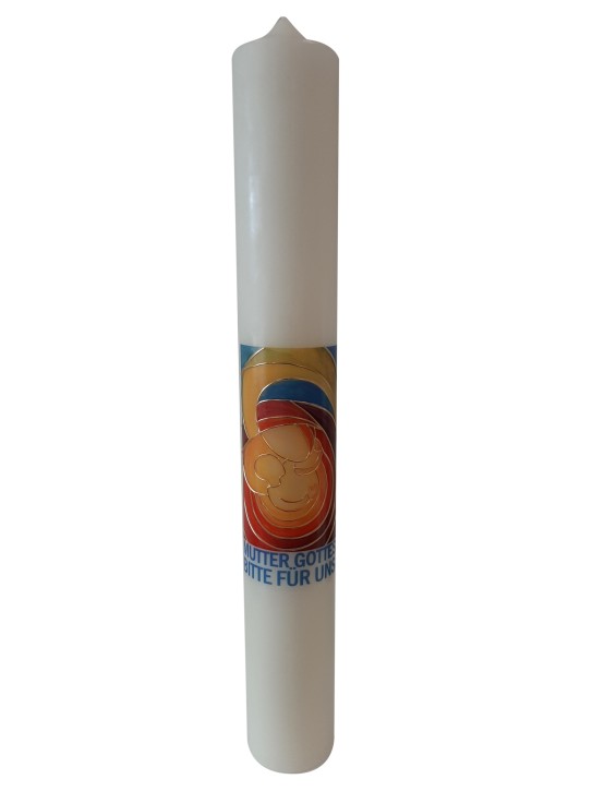 Marienkerze "Gottesmutter mit Kind" Druck mit hochwertiger Wachsauflage 40 x 6 cm